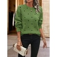 thumbnail image 4 of Women'S Polka Dots Sweaters Long Sleeve Round Neck Knitted Pullover Tops Dark Green L, 4 of 7