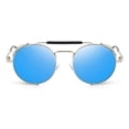 thumbnail image 3 of Gafas de Sol RONSOU Estilo Steampunk Vintage Redondas UV400 Plateadas y Azules, 3 of 7