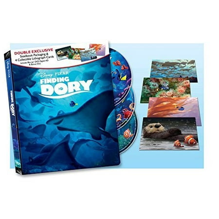 Finding Dory Double Exclusive Steelbook Packaging with 4 Collectible Lithograph Cards (Blu Ray, DVD, Digital HD and Disc) [Blu-ray]
