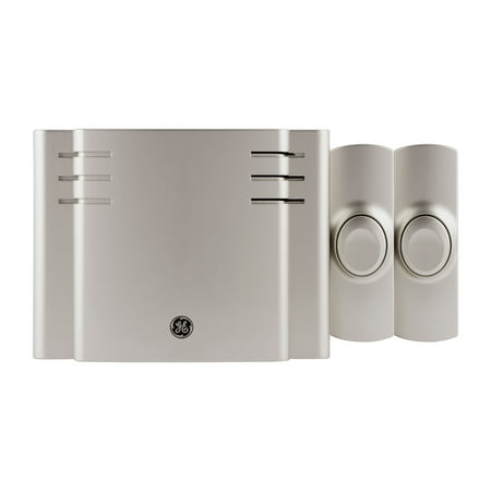 GE Wireless Battery-Operated Doorbell Kit, 8 Melodies, 1 Receiver, 2 Push Buttons, Satin Nickel,