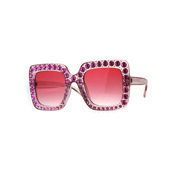 Womens Iced Out Bling Large Rhinestone Plastic Butterfly Sunglasses All Pink