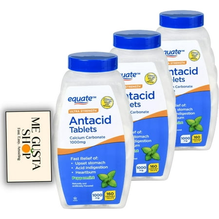 Strength Antacid Chewable Peppermint Tablets, 1000 Mg, 160 Count (Pack Of 03) + 480 Total Gustas Sticker