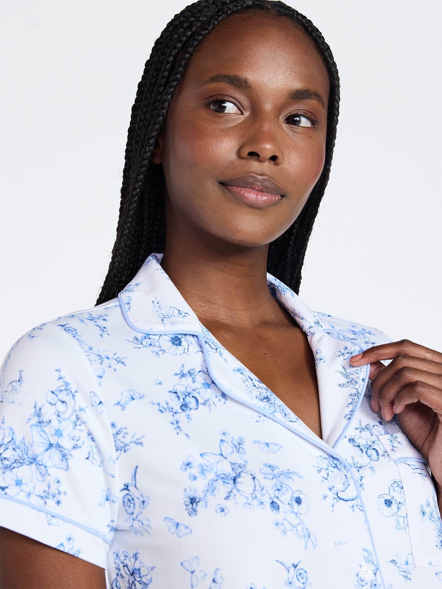 Joyspun Women's Dreamy Soft Collection Notch Collar Top and Shorts Pajama Set, 2-Piece, Sizes XS-3X