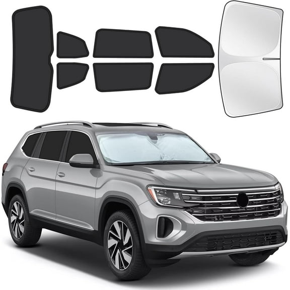 for Volkswagen Atlas 2018-2025 Car Window Shades, 8pcs Privacy Sun Shade Set for Front Windshield Side and Rear Windows, Full Window Covers Keeps vehicle Cool for Camping Napping