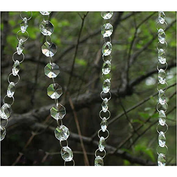 Krismile 33 Feet Iridescent Crystal Acrylic Gems Bead Strands Wedding Table Centerpieces Wishing Tree Garland , New Acrylic Crystal Garland Strand Chain Hanging Diamond Bead Decor Wedding Home decor