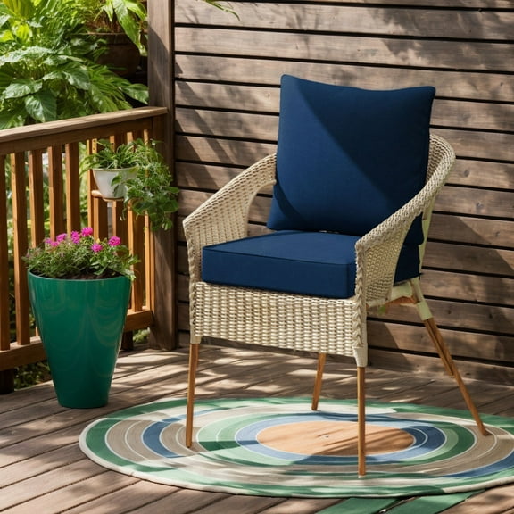 Spaco Patio Chair with Rope Belts, Deep Seat Chair Cushion Pads Set for Indoor and Outdoor, Blue