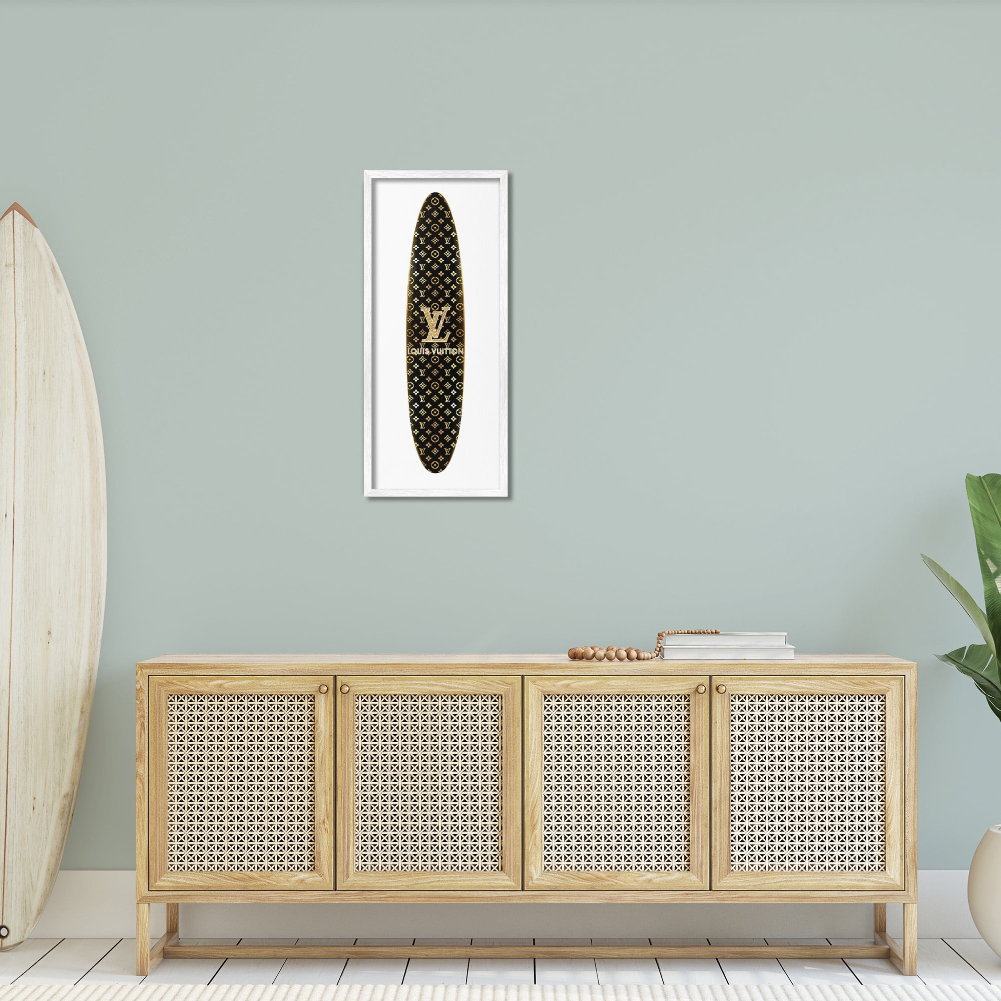 Stupell Industries Designer Brand Surfboard Nature Painting White Framed Art Print Wall Art, 13 x 30
