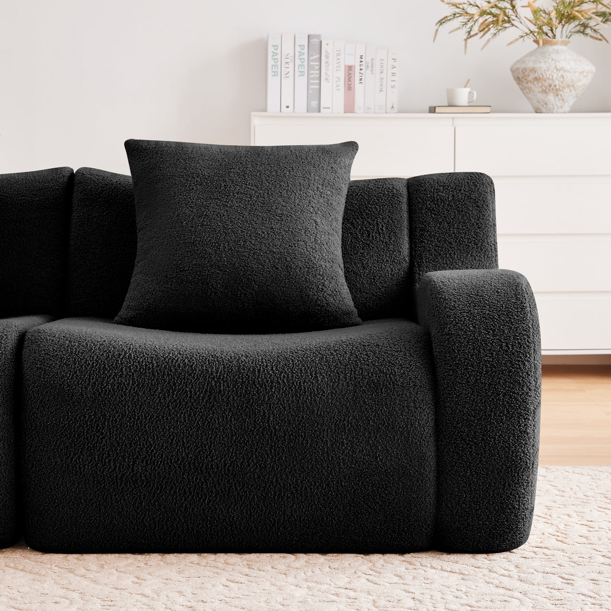 Aukfa 83" Boneless 2-Seater Modular Sectional Sofa, 27.5" Deep Seat, Teddy, Black