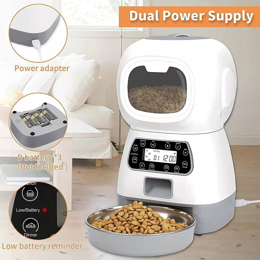 Smart Robot Automatic Pet Feeder for Cats & Dogs - 3.5L Dry Food Dispenser with Timed & Portion Control, Dual Power Supply, and Removable Stainless Steel Bowl