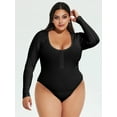 thumbnail image 5 of Sveltors Women's Plus Size Scoop Neck Long Sleeve Bodysuit Sexy Henley Shirt Button Down Ribbed Body Suits, 5 of 9