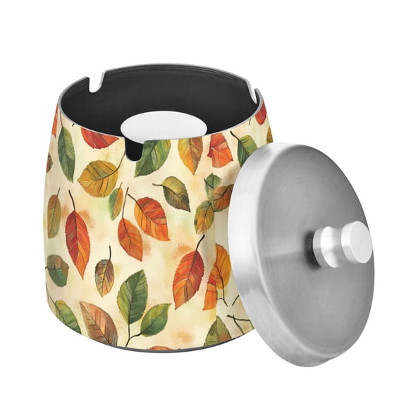 Yayeee Ashtray with Lid for Cigarette Smokeless Stainless Steel Home Ash Holder, Beige Leaves