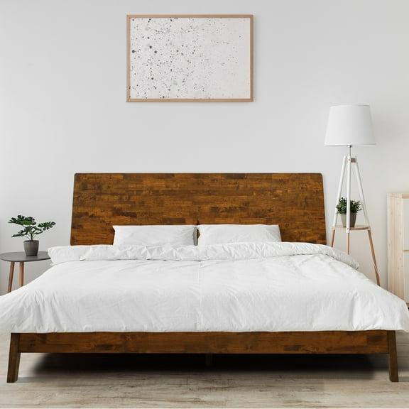 Acacia Serenity King Bed Frame and Headboard Solid Wood Platform Bed, King Size Bed Frame and Headboard, Scandinavian Wood Bed Compatible with All Mattress Types, Non-Slip and Noise-Free, Caramel