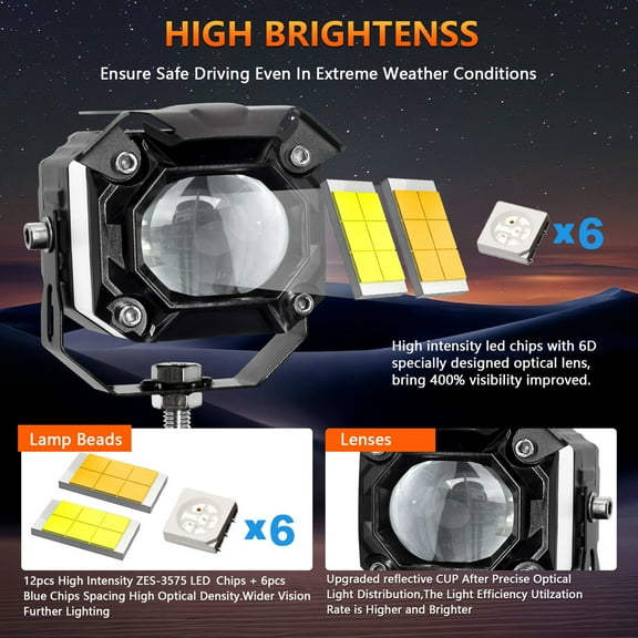 Motorcycle Auxiliary Lights,Utv Suv Waterproof Auxiliary Modes Waterproof Auxiliary With 12000lm 6 Atv Utv 6 Modes Pcs 120w 2 Pcs Mount Kit 120w 12000lm With Mount Kit Atv Modes Led 12000lm