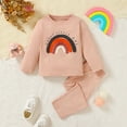 thumbnail image 2 of Toddler Girl Outfits 4-5 Years Kids Autumn Winter Cartoon Rainbow Printed Long Sleeved 2Pc Suit Pink Outfit Sets, 2 of 6
