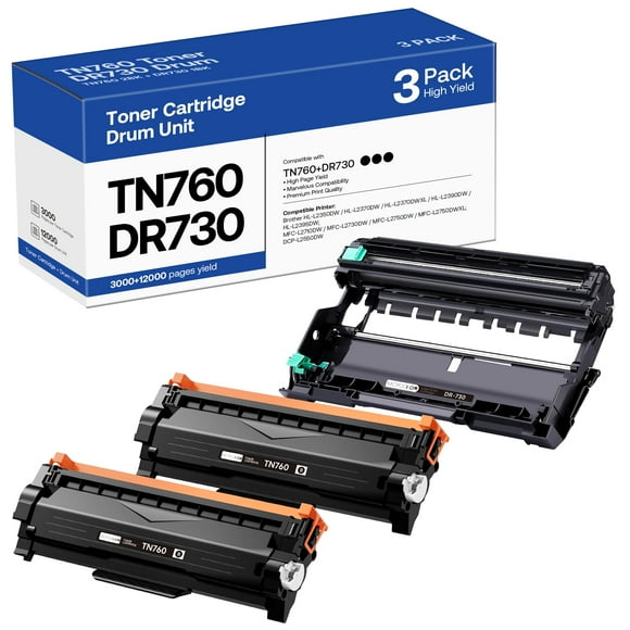 Cartouche de Toner TN760 et Unité de Tambour DR730 de Remplacement pour Brother TN 760 TN-760 TN730 DR-730 à Utiliser avec MFC-L2710DW MFC-L2750DW HL-L2370DW DCP-L2550DW Pri