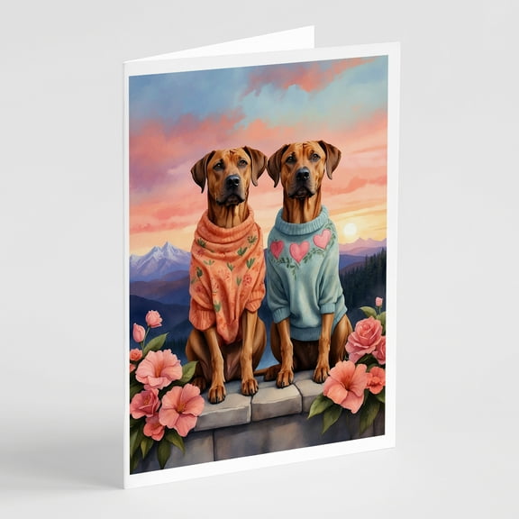 Rhodesian Ridgeback Two Hearts Greeting Cards Pack of 8 7 in x 5 in