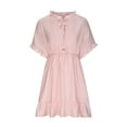 thumbnail image 4 of Sundresses for Women Ruffle Tie Neck Button up Mini Swing A Line Dress Short Sleeve Lace Crochet Beach Short Dress, 4 of 6