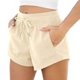 thumbnail image 3 of Gyujnb Women Stretch Athletic Shorts Soft Breathable Drawstring Elastic Waist Casual Workout Shorts with Pockets,White1, 3 of 4