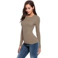 thumbnail image 3 of Women Long Sleeve Crew Neck/Scoop Neck Rayon Slim Fit Stretchy Layer T Shirts Tops, 3 of 4