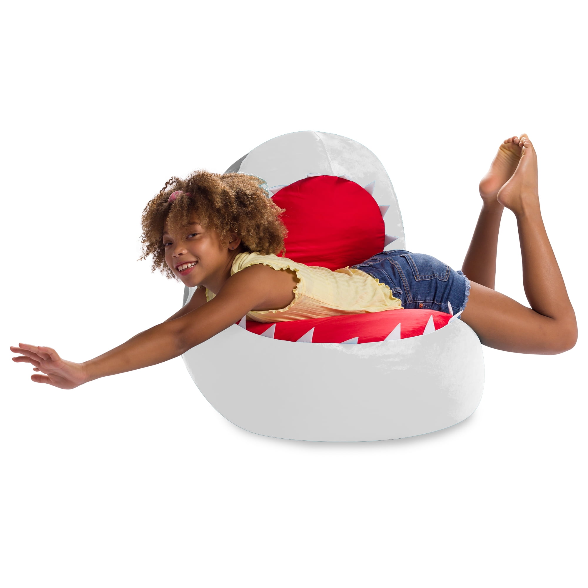 Posh Creations Bean Bag Chair, Soft Shark Lounger for Sitting, Reading,Kids, 2.5 ft,White