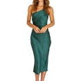 thumbnail image 3 of Women'S Suspender Mid-Waist Dress Solid Color Low Back Tie Hollow Elegant Off-Shoulder Mid-Length Dress Green M, 3 of 9