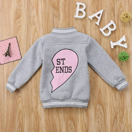 

Toddler Baby Boys Girls Fleece Jacket Outerwear Long Sleeve Best Friend Letter Print In Heart