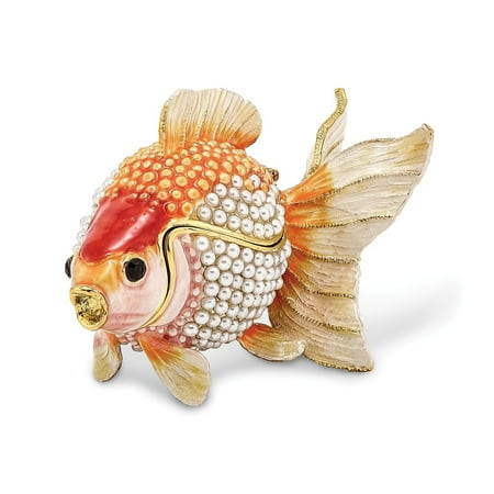 Bejeweled Trinket Box - Bejeweled Pewter Pearls Goldfish Trinket Box