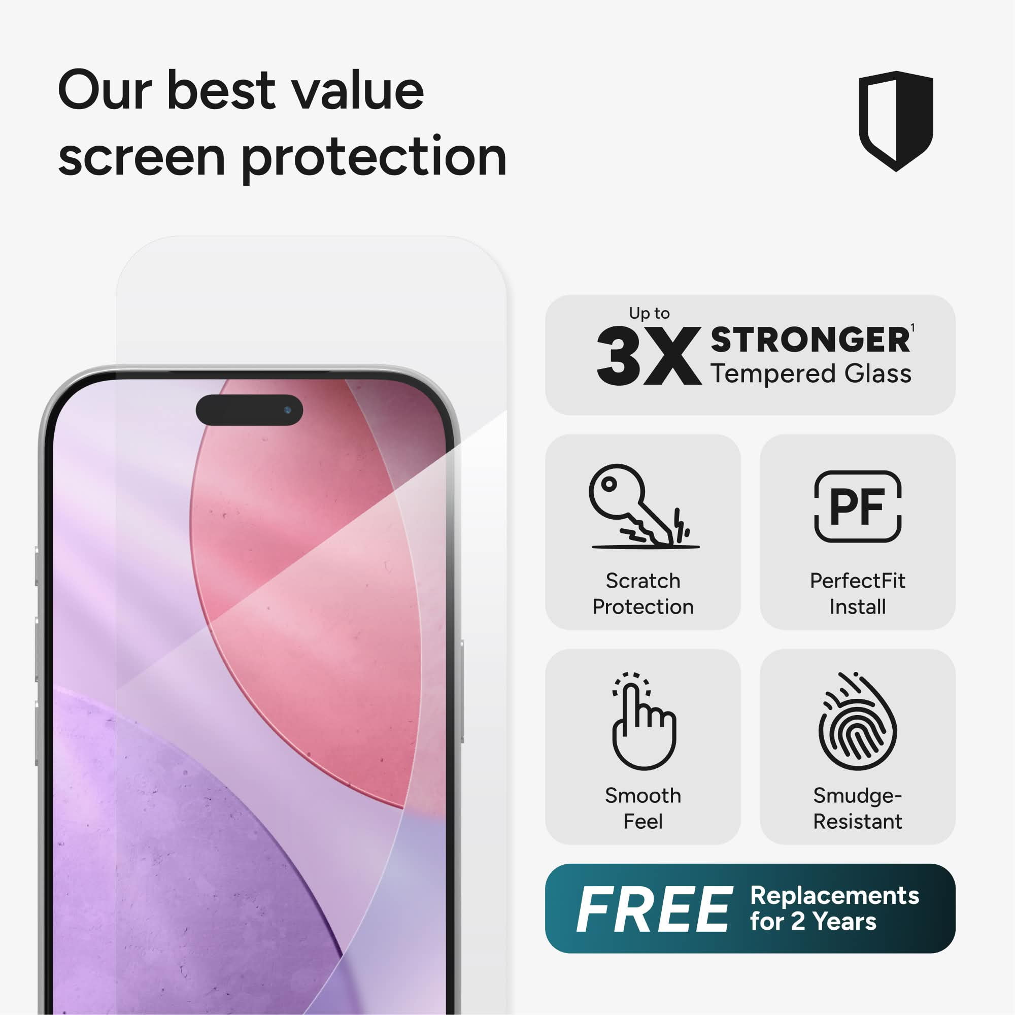 ZAGG InvisibleShield – Apple iPhone 17 Pro Glass Shield Clear Screen Protector, PerfectFit™ Installation, 3x Stronger Glass, Impact & Scratch Protection