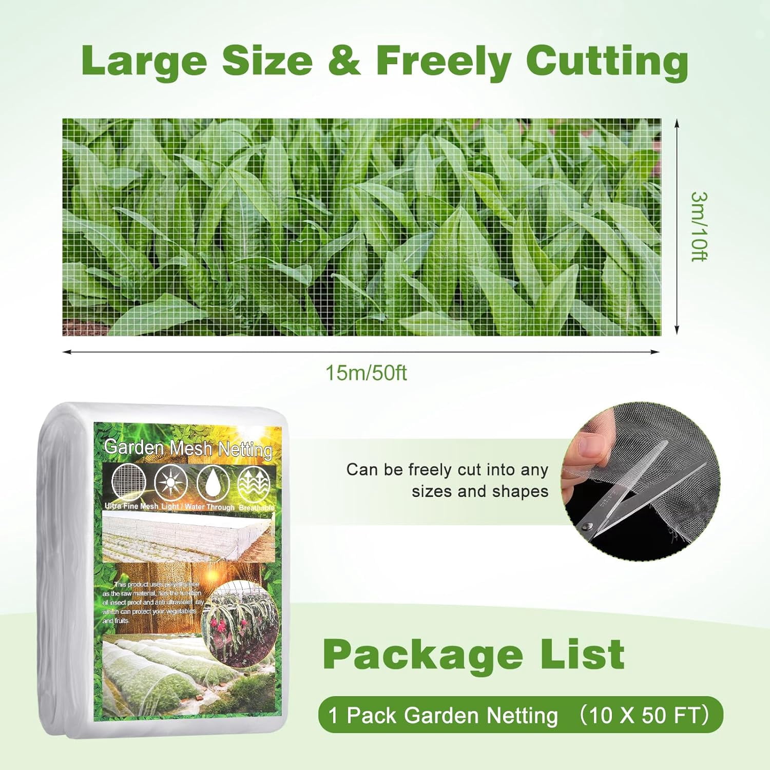 Garden Netting Pest Barrier, 10 X 50FT Insect for Raised Beds, Mesh Bug Row Cover Vegetables, Fruit Trees, Blueberry Bushes