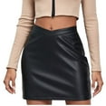 thumbnail image 1 of FAIWAD Women's High Waist Zipper A-Line Short Leather Skirt, Solid Color, 1 of 7