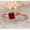 thumbnail image 2 of 1.75 Carat Ruby 6mm Princess cut with Moissanite Diamond Engagement Bridal Wedding Ring Set in 10k Rose Gold, 2 of 4