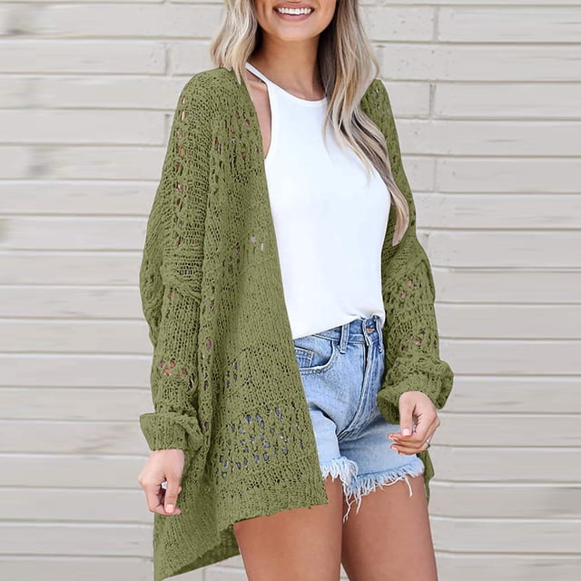 Suéter Cárdigan informal ahuecado para mujer, traje de vacaciones holgado de Color sólido de gran tamaño Kuymtek Verde T M para Mujer