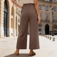 thumbnail image 4 of Arlun Casual Wide Leg Palazzo Pants for Women Loose Fit Straight Leg Trousers with Pockets Lace Elastic High Waisted Pleated Trim Detail Comfortable Flowy Bottoms Coffee XL, 4 of 5