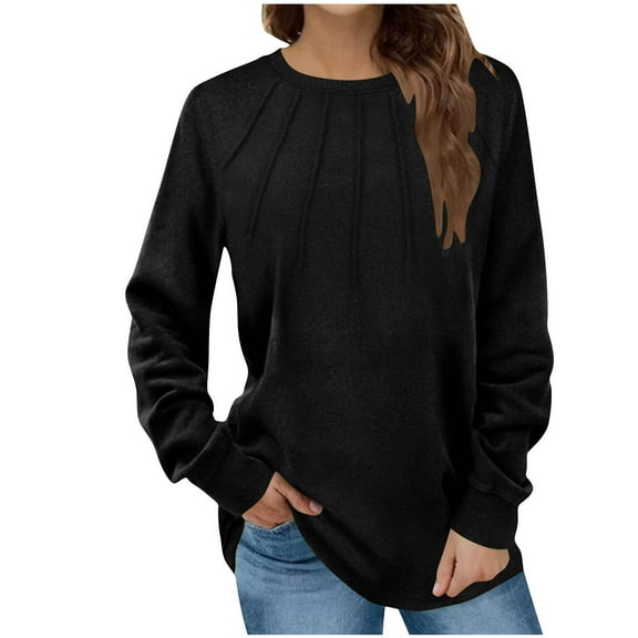 Chiccall Pleated Front Sweatshirts for Women Vintage Oversized Fleece Sweatshirts Pullover Loose Casual Crew Neck Tunic Tops 2025 Fall Clothes