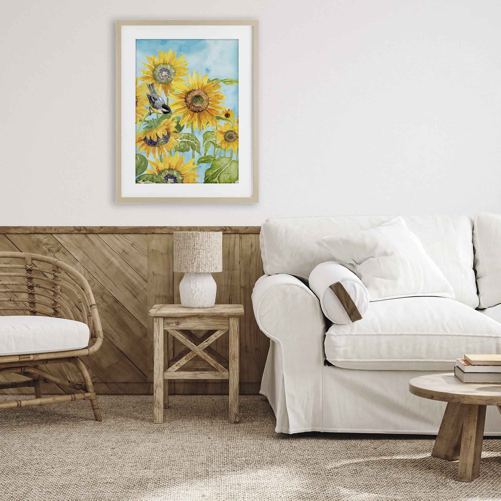 Stupell Industries Sunflower Honey Bird Birch Framed Print Under Glass, design by Tim Coffey