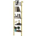 thumbnail image 3 of 5 Tiers Ladder Bookcase, Industrial Wall Mounted Bookshelf, Open Display Rack with Metal Frame, Wooden Storage Shelves for Bedroom, Home Office, Living Room, White+Gold, 70*17.3*11.8", 3 of 17