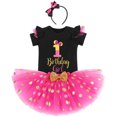 thumbnail image 2 of IBTOM CASTLE Toddler Girls 1st 2nd 3rd Birthday Outfit Princess Polka Dots Ruffle Tutu Skirt Mouse Headband Cake Smash Party Clothes Set 1 Year Black + Hot Pink, 2 of 8