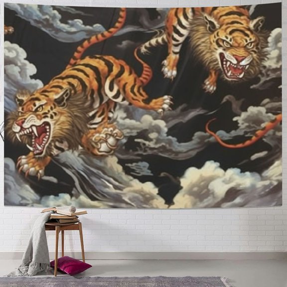 Sheronv Tiger Dragon Clouds Tapestry Wall Hanging Unique Style for Home Decor, Vivid Graphic Art for Living Room Bedroom Dorm, 4 Sizes Available 40x30inch