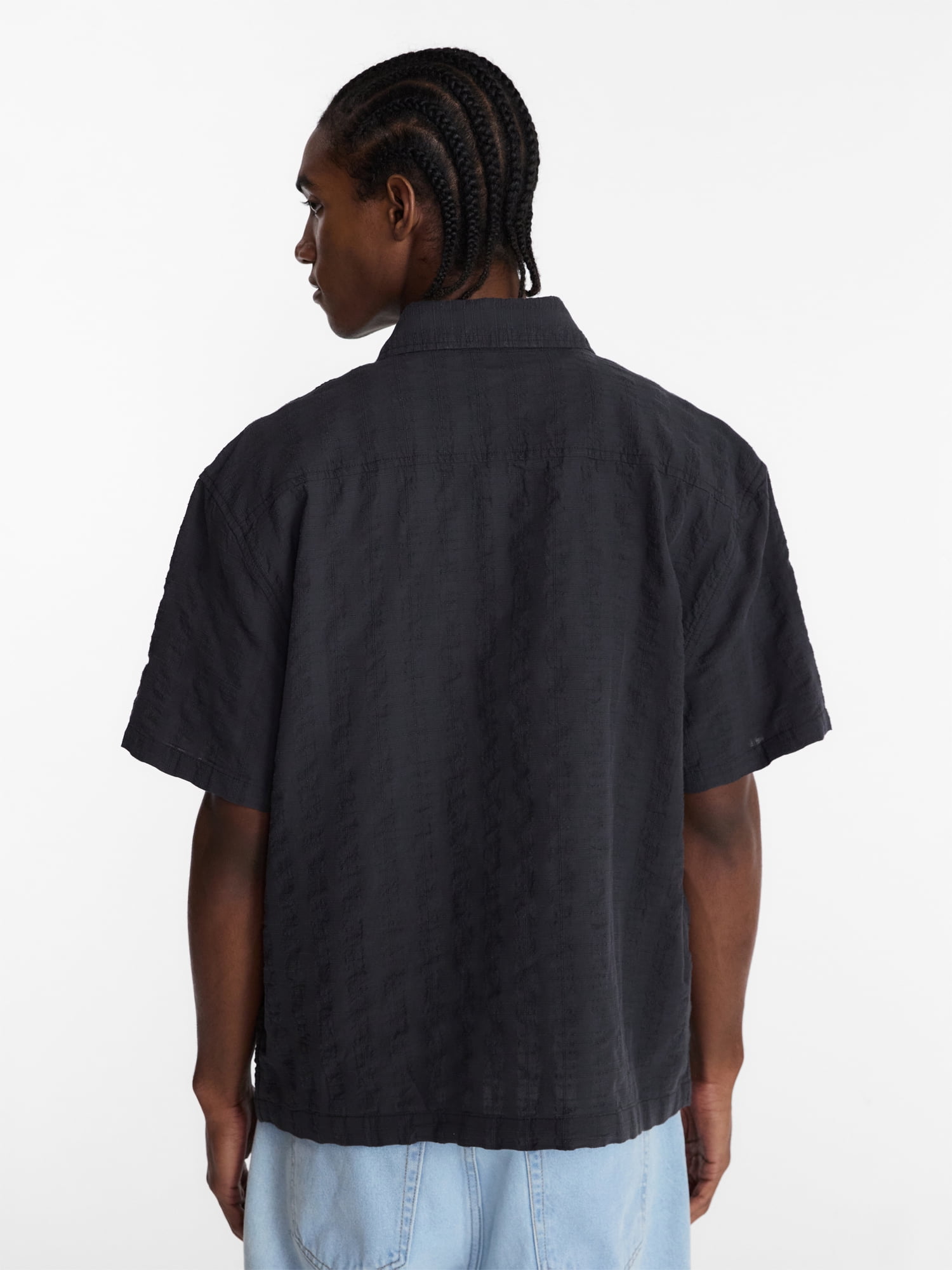 No Boundaries Textured Grid Boxy Fit Resort Shirt, Men's XS-5XL