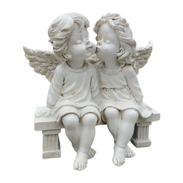 Estatua de pareja de ángeles, figura de resina, coleccionable, regalo de oficina, adorno de ángel con alas Blanco