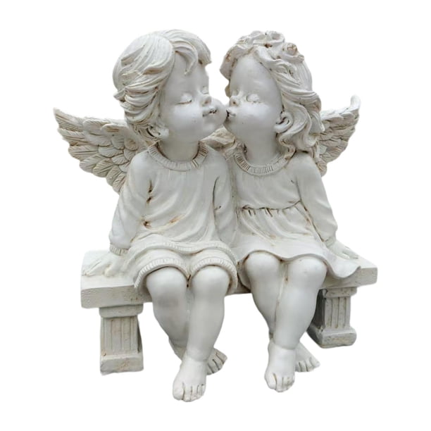 Estatua de pareja de ángeles, figura de resina, figura de escritorio, regalo, adorno de ángel con alas para interior Blanco