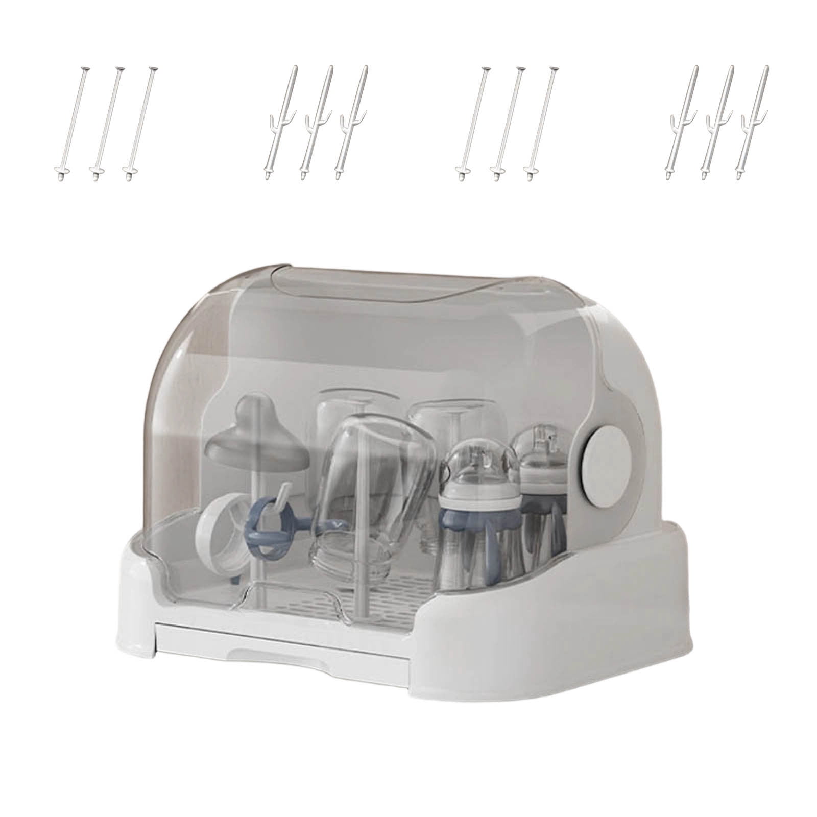 UJMNHYGT Bottle Organizer with Cover Removable Drain Tray, Dustproof Portable Bottle Drying Rack Reusable Bottle Rack Holder Storage for Bottles