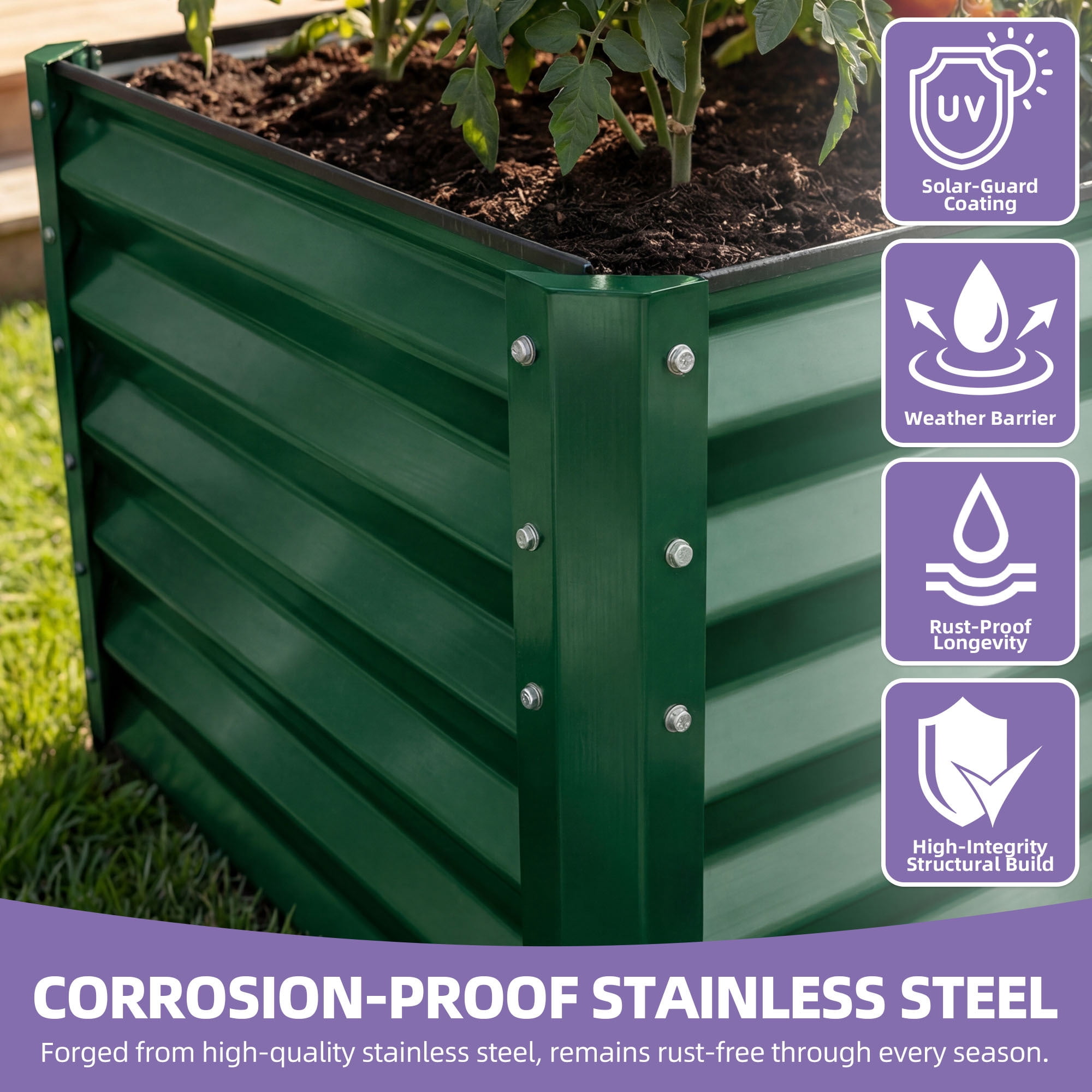 Uforic 8x4x3ft Large Galvanized Metal Raised Garden Bed Kit with Gloves, Support Rod & Safety Rubber, Outdoor Above Ground Planters for Plants Vegetables Flowers, Green