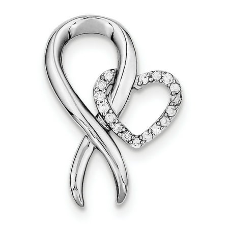 - Sterling Silver CZ Heart & Breast Cancer Ribbon Pendant