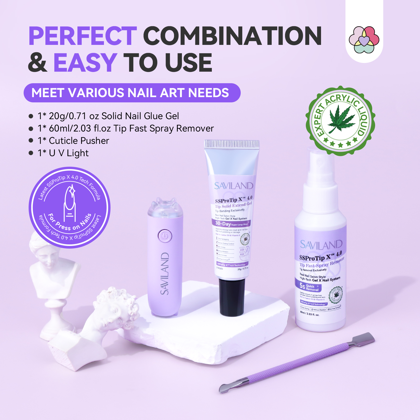 Saviland Solid Nail Glue Gel Kit with UV Lamp photo 3