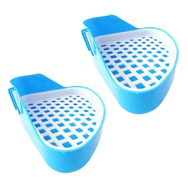 2X Rabbit Toilet Litter Tray,Small Animal Toilet Corner Potty, Pet Litter Trays Corner for Rabbit, Hamster (Blue)