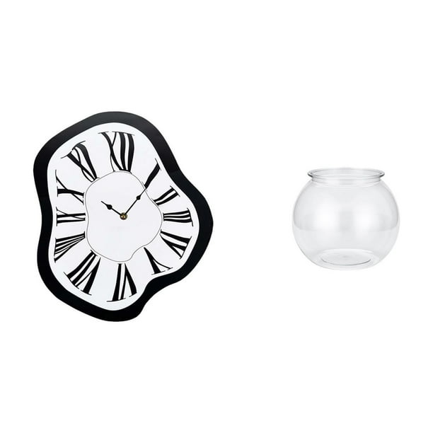 Reloj de pared,Reloj de pared interior nórdico con números romanos,Relojes distorsionados Reloj electrónico de lujo moderno,Acuario de escritorio,Pecera pequeña transparente,jarrón para