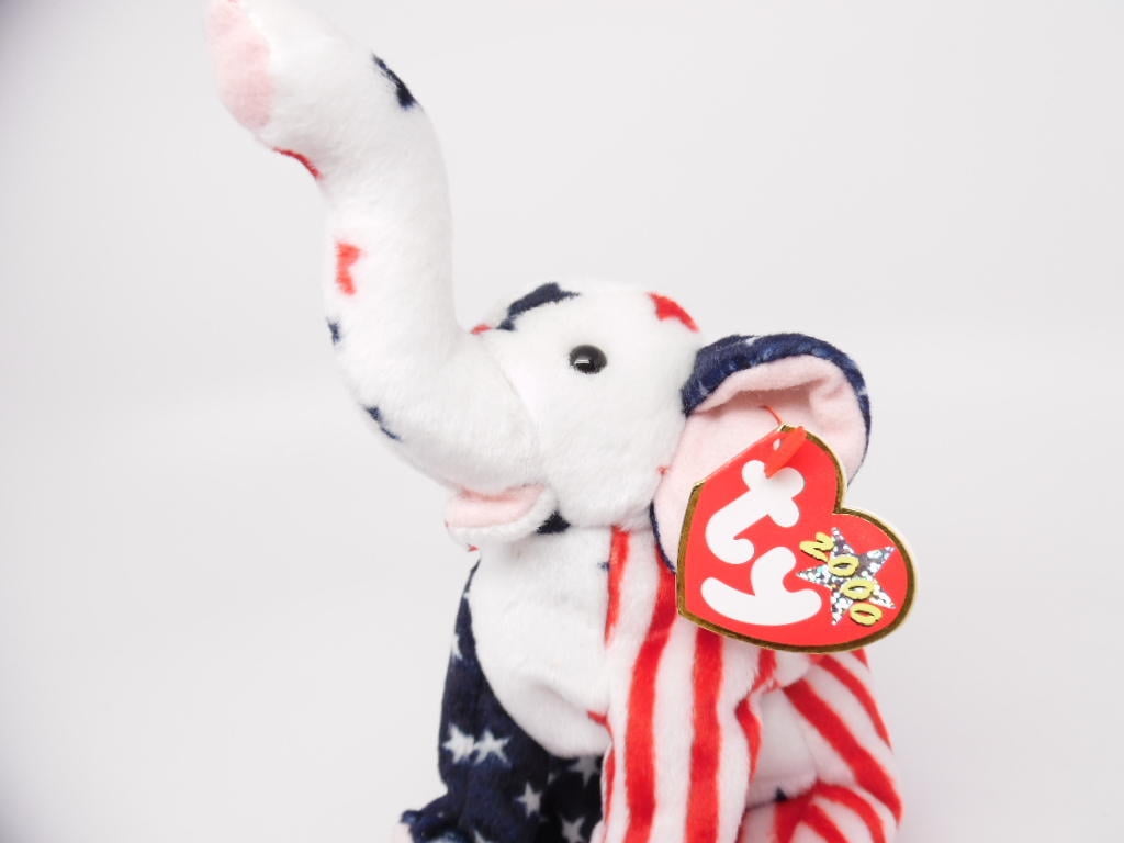 Ty Beanie Baby Righty Patriotic Elephant 2000 Red White Blue 