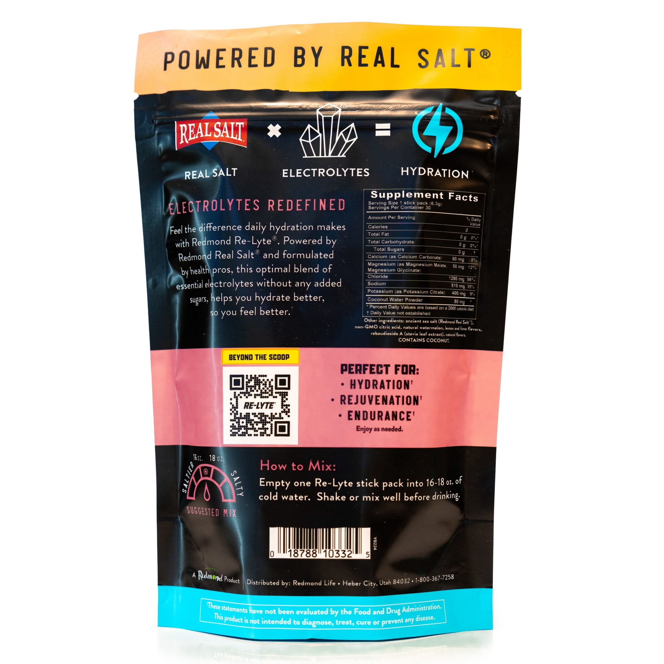 Redmond Re-Lyte® Hydration Drink Mix (Watermelon Lime), 30 Stick Packs