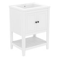 thumbnail image 2 of 24" White Modern Bathroom Vanity with Ceramic Sink & Solid Wood Frame – Open Shelf Storage, Waterproof Design, Easy Assembly (Farmhouse Style), 2 of 9